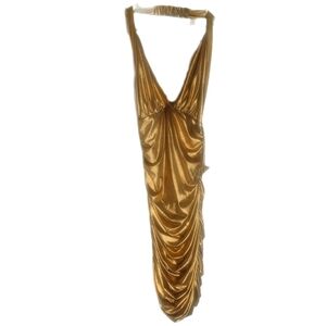 Gold Draped Halter Dress